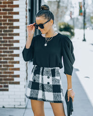 Flavia High Rise Pocketed Plaid Shorts - Black