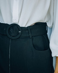 Cambria Pocketed High Rise Belted Trousers - Black - SALE