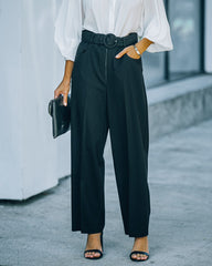 Cambria Pocketed High Rise Belted Trousers - Black - SALE