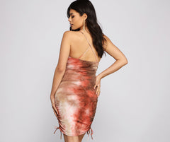 Fabulously Retro Ruched Tie Dye Dress Oshnow