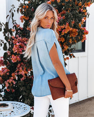 Factory Tencel Button Down Top - Light Wash Oshnow