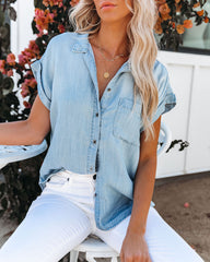 Factory Tencel Button Down Top - Light Wash Oshnow