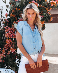 Factory Tencel Button Down Top - Light Wash Oshnow