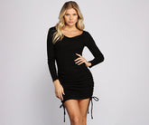 Fall Back To Basics Ribbed Knit Ruched Mini Dress Oshnow