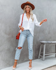 Farzana Textured Button Down Blouse - White Oshnow