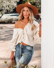 Fauna Lace Up Crochet Crop Top - Cream Oshnow