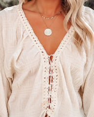 Fauna Lace Up Crochet Crop Top - Cream Oshnow