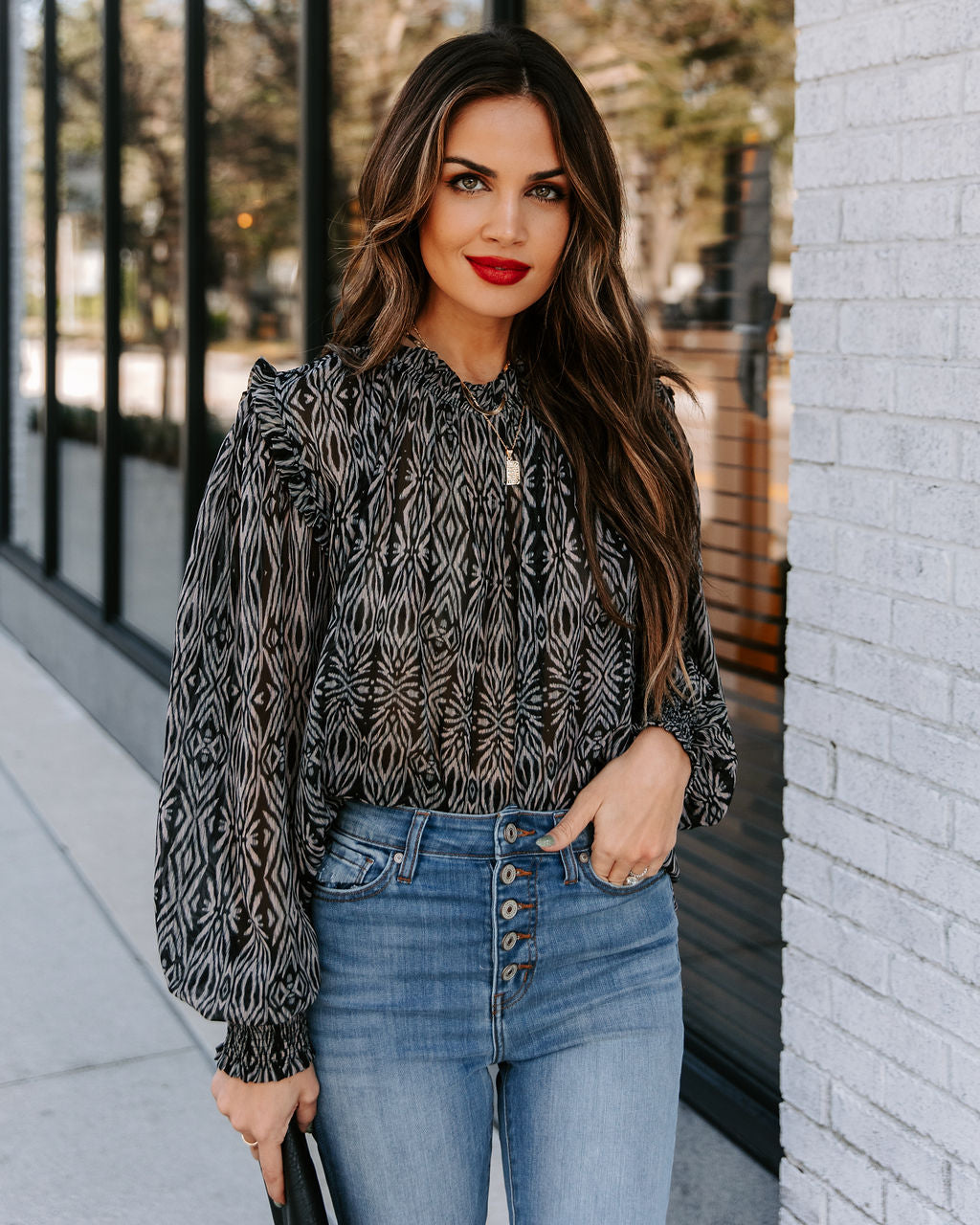 Fear Not Printed Smocked Blouse Oshnow