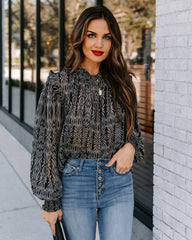 Fear Not Printed Smocked Blouse Oshnow