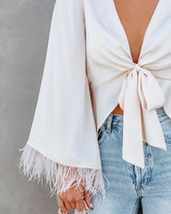 Feathers In The Wind Bell Sleeve Tie Blouse - Champagne Oshnow