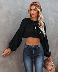 Fergie Billowed Sleeve Crop Top - Black Oshnow
