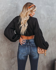Fergie Billowed Sleeve Crop Top - Black Oshnow