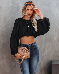 Fergie Billowed Sleeve Crop Top - Black Oshnow