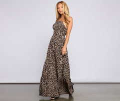 Fiercely Stylish Lace-Up Leopard Maxi Dress Oshnow