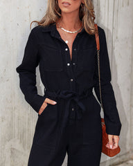 Fiercely Unapologetic Cotton Pocketed Jumpsuit - Black - SALE Oshnow