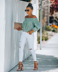 Fig Cotton Smocked Off The Shoulder Top - Sage Oshnow