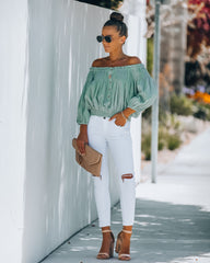 Fig Cotton Smocked Off The Shoulder Top - Sage Oshnow
