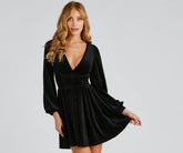 Flirty And Chic Velvet Skater Dress Oshnow