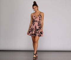 Flocked Floral Skater Dress Oshnow