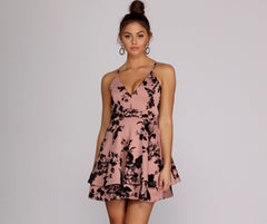Flocked Floral Skater Dress Oshnow