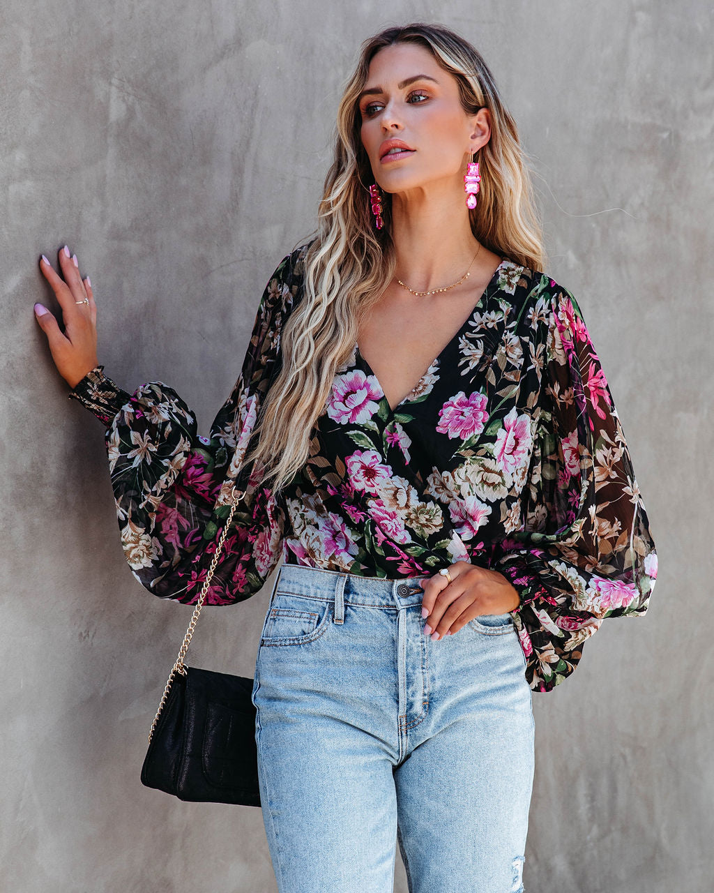 Flora Drape Balloon Sleeve Bodysuit Oshnow