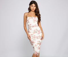 Floral Beauty Mesh Midi Dress Oshnow