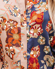 Floral Insight Two-Tone Satin Button Down Blouse Oshnow