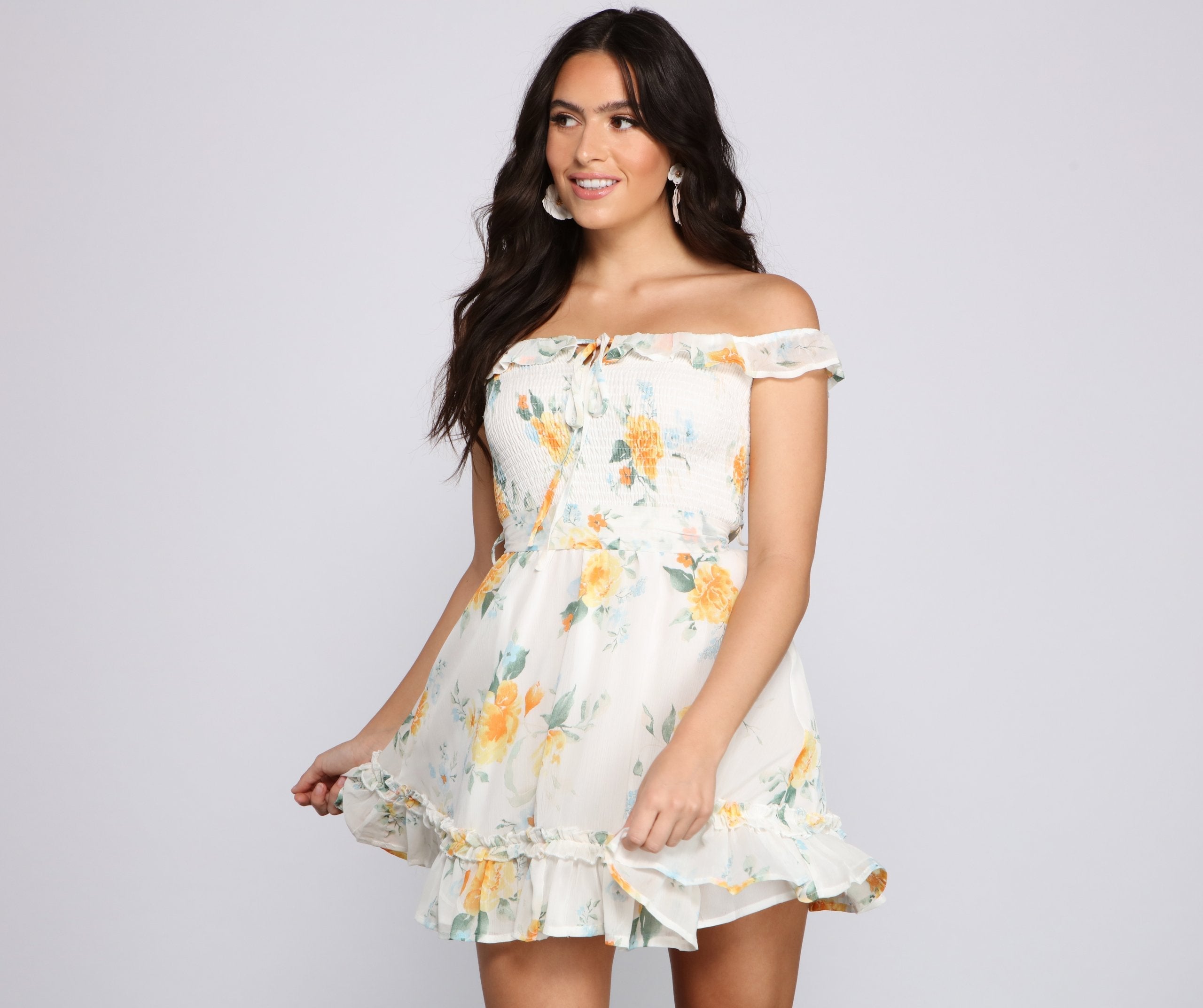 Floral Wonder Ruffled Skater Dress Oshnow