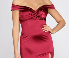 Florence Off Shoulder Satin Dress Oshnow