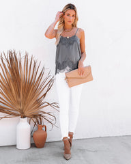 Flounce Lace Cami Tank - Charcoal Oshnow