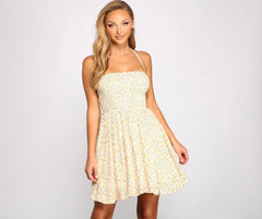 Flowy Floral Woven Halter Dress Oshnow