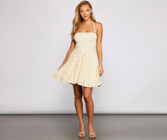 Flowy Floral Woven Halter Dress Oshnow