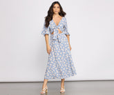 Flowy Floral Woven Midi Dress Oshnow