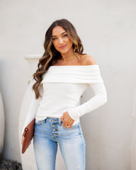 Flute Off The Shoulder Knit Top - Off White Oshnow