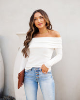 Flute Off The Shoulder Knit Top - Off White Oshnow