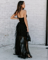 For Eternity Tulle Ruffle Maxi Skirt - Black Oshnow