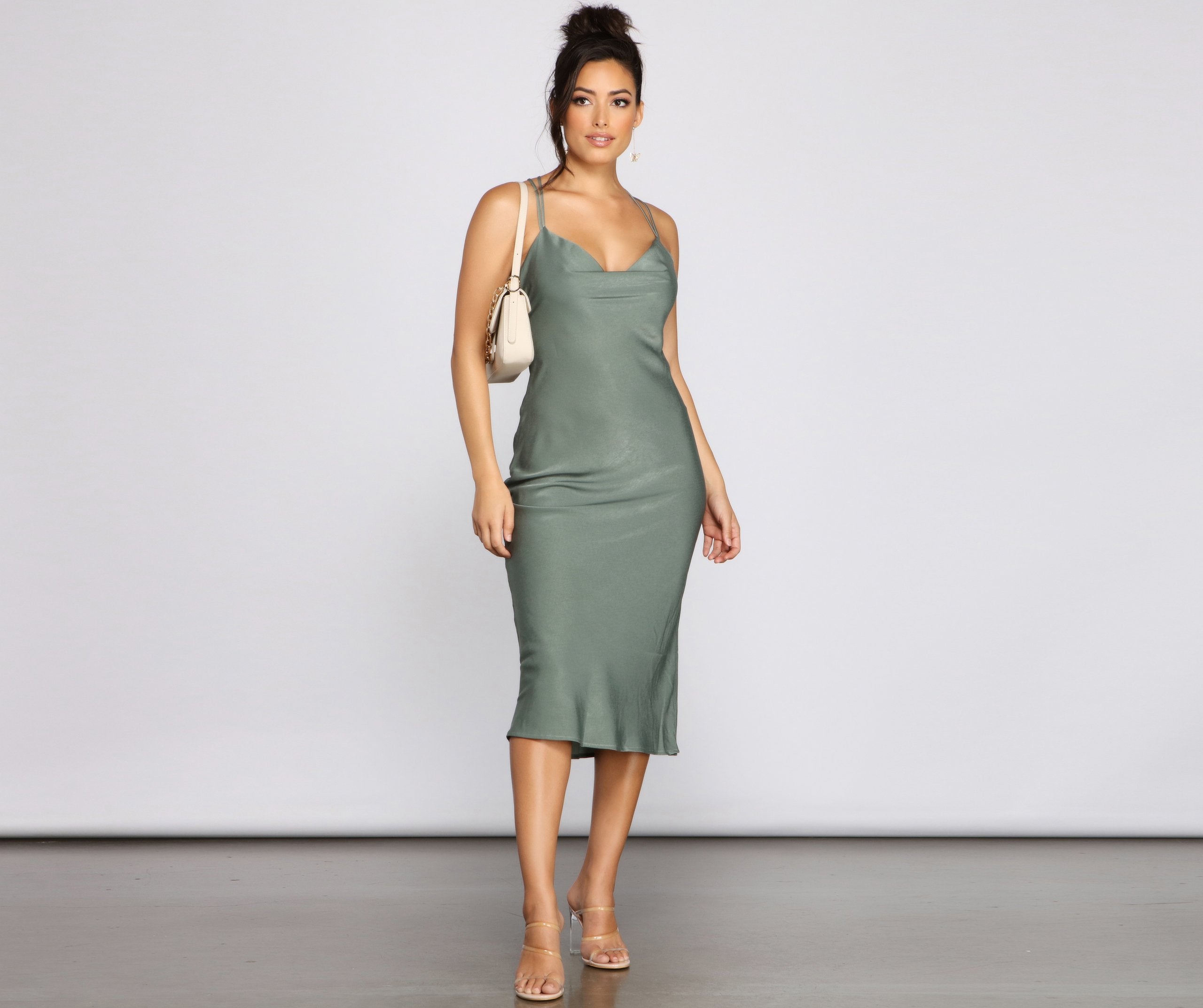 Forever Chic Satin Midi Dress Oshnow