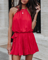 Former Flame Satin Leopard Embossed Romper - Red Oshnow