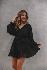 Found Love Pleated Romper - Black Oshnow