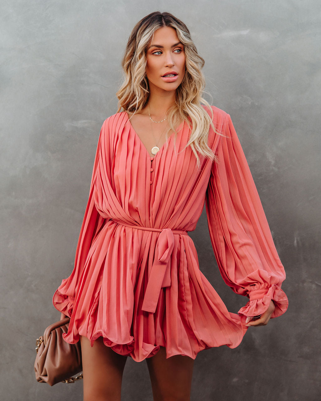 Found Love Pleated Romper - Mauve Oshnow
