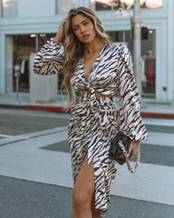 Frances Satin Tiger Print Wrap Blouse Oshnow