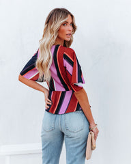 Franny Striped Peplum Wrap Blouse Oshnow