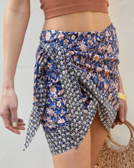 Free To Roam Cotton Floral Wrap Mini Skirt - Navy Multi Oshnow
