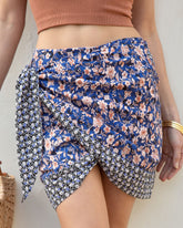Free To Roam Cotton Floral Wrap Mini Skirt - Navy Multi Oshnow