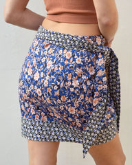 Free To Roam Cotton Floral Wrap Mini Skirt - Navy Multi Oshnow