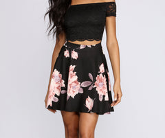 Fresh In Floral Lace Skater Dress Oshnow