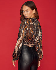 Frida Printed Tie Front Crop Blouse Oshnow