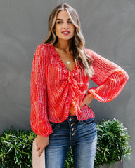 Fruitful Floral Shimmer Ruffle Blouse Oshnow