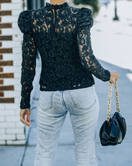 Fulfilled Heart Statement Sleeve Lace Blouse - Black Oshnow