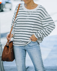 Gabriel Cotton Blend Striped Knit Top - Cream Black Oshnow